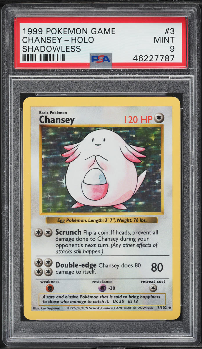 1999 POKEMON BASE SET SHADOWLESS HOLO CHANSEY #3 PSA 9 MINT