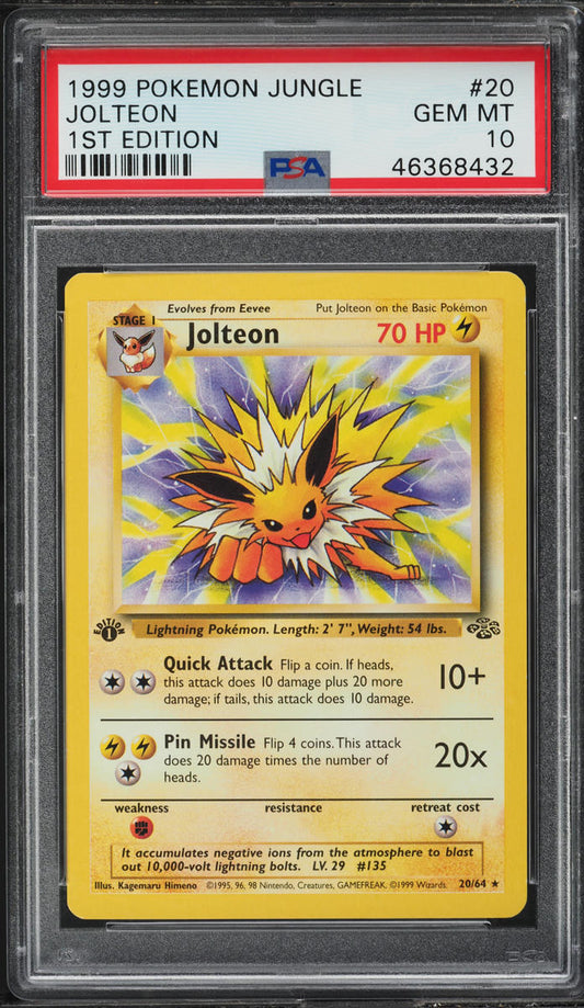 1999 POKEMON JUNGLE 1ST EDITION JOLTEON #20 PSA 10 GEM MINT