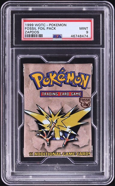 1999 POKEMON FOSSIL ZAPDOS BOOSTER PACK PSA 9