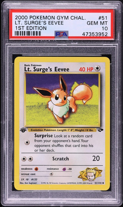 2000 POKEMON GYM CHALLENGE 1ST EDITION LT. SURGE'S EEVEE #51 PSA 10 GEM MINT