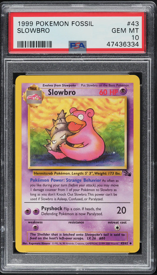 1999 POKEMON FOSSIL 1999-2000 COPYRIGHT RED LOGO SLOWBRO #43 PSA 10