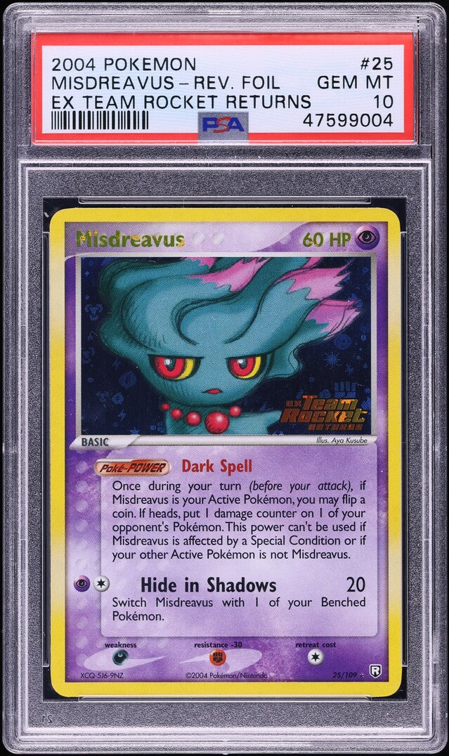 2004 POKEMON EX TEAM ROCKET RETURNS REVERSE HOLO MISDREAVUS #25 PSA 10 GEM MINT