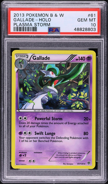 2013 POKEMON BLACK & WHITE PLASMA STORM HOLO GALLADE #61 PSA 10 GEM MINT