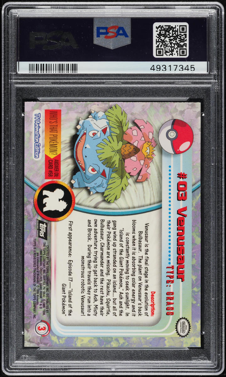 1999 TOPPS POKEMON TV RAINBOW FOIL VENUSAUR #3 PSA 10 GEM MINT