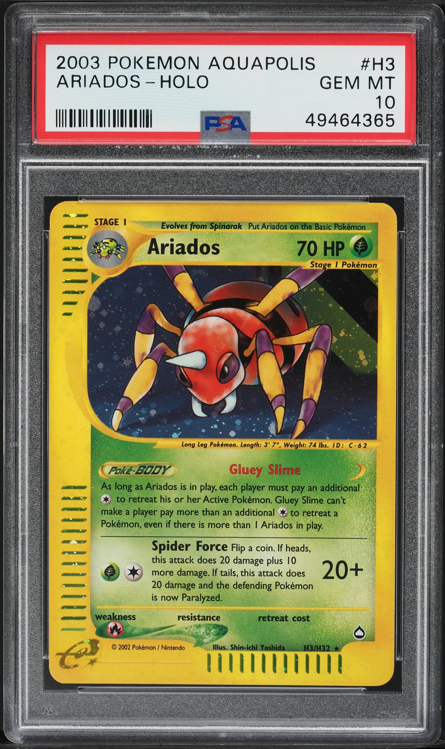 2003 POKEMON AQUAPOLIS HOLO ARIADOS #H3 PSA 10 GEM MINT