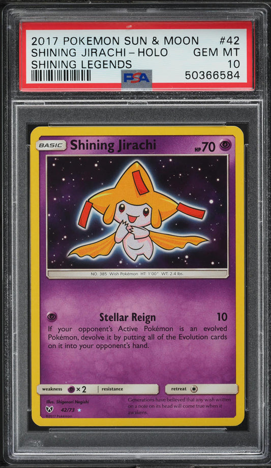 2017 POKEMON SUN & MOON SHINING LEGENDS HOLO SHINING JIRACHI #42 PSA 10 GEM MINT