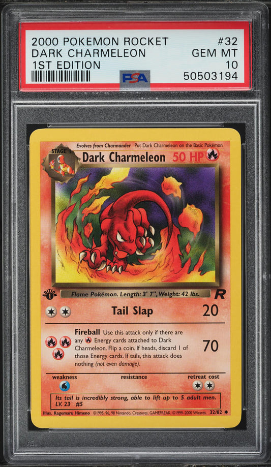 2000 POKEMON TEAM ROCKET 1ST EDITION DARK CHARMELEON #32 PSA 10 GEM MINT