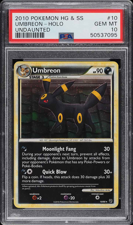 2010 POKEMON HEARTGOLD & SOULSILVER UNDAUNTED HOLO UMBREON #10 PSA 10 GEM MINT