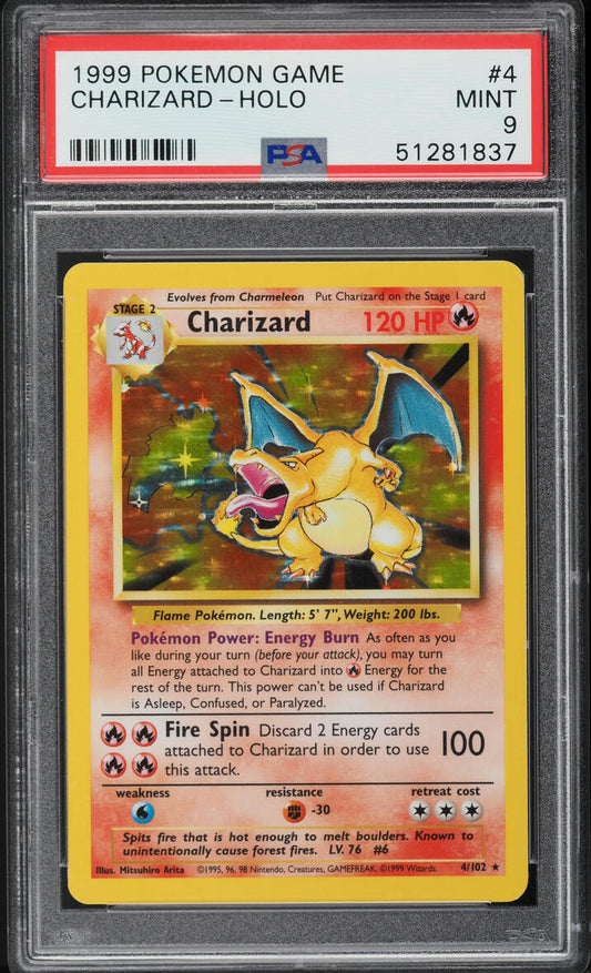 1999 POKEMON BASE SET HOLO CHARIZARD #4 PSA 9