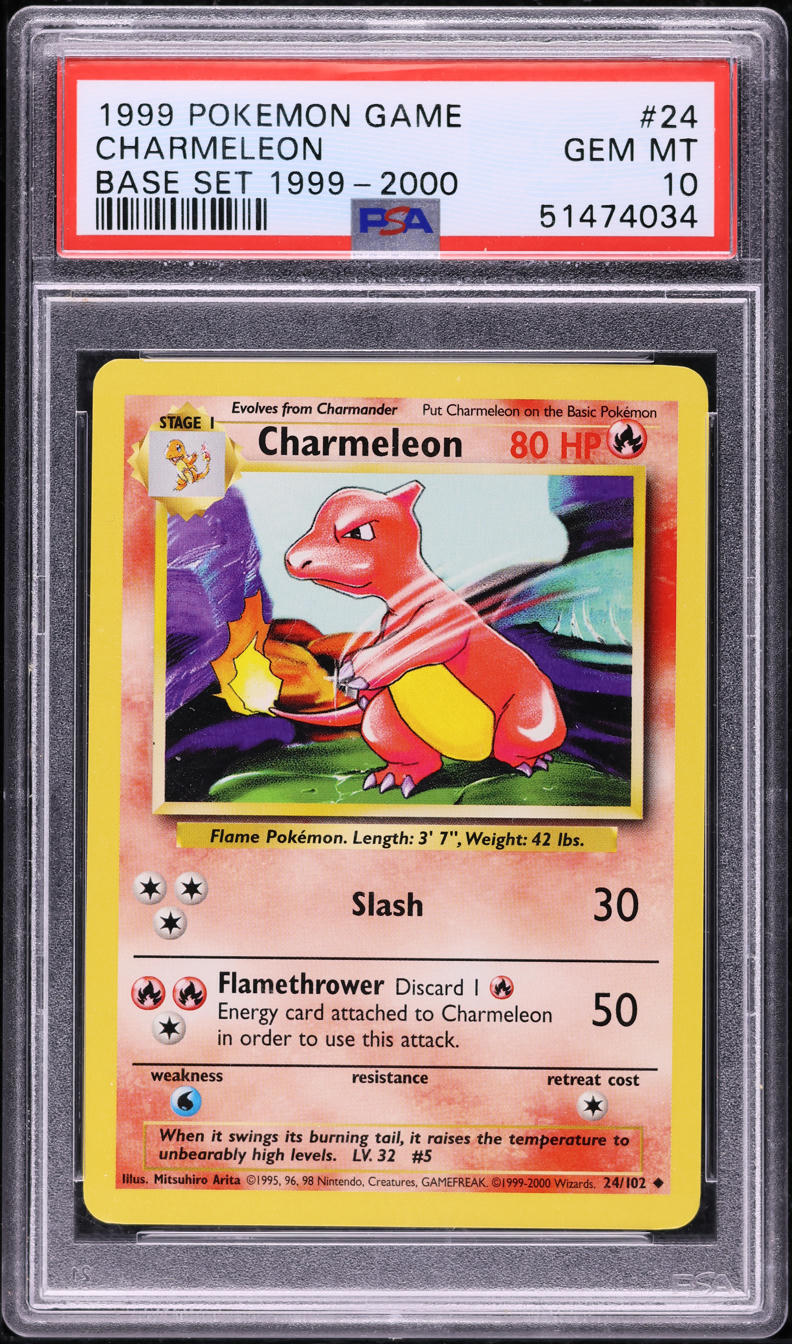 1999-2000 POKEMON BASE SET CHARMELEON #24 PSA 10 GEM MINT