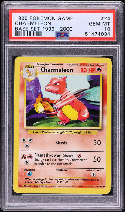 1999-2000 POKEMON BASE SET CHARMELEON #24 PSA 10 GEM MINT