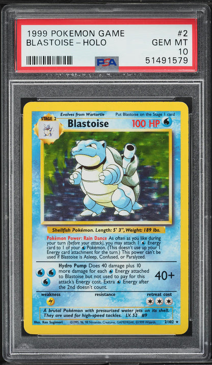 1999 POKEMON BASE SET HOLO BLASTOISE #2 PSA 10 GEM MINT