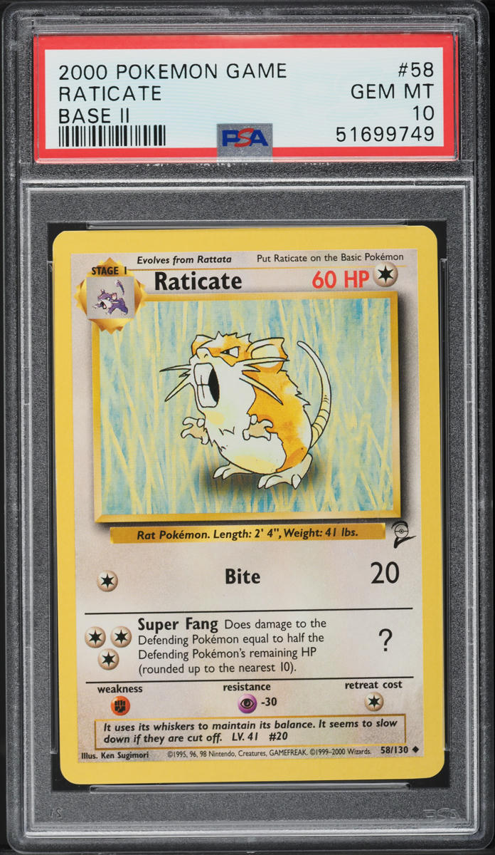 2000 POKEMON BASE SET 2 RATICATE #58 PSA 10 GEM MINT