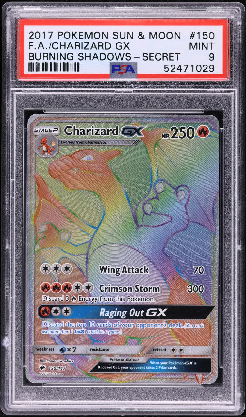 2017 POKEMON SM BURNING SHADOWS HYPER RARE CHARIZARD GX #150 PSA 9 MINT