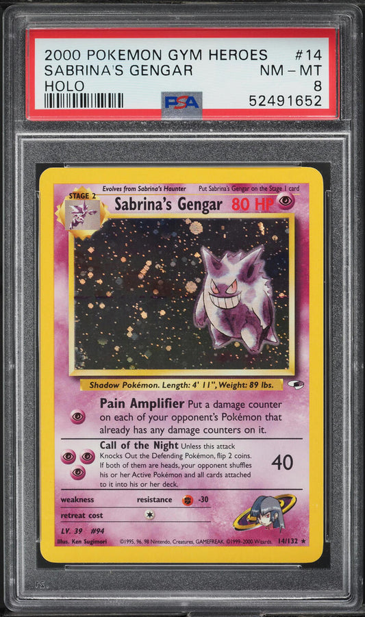 2000 POKEMON GYM HEROES HOLO SABRINA'S GENGAR #14 PSA 8 NM-MT