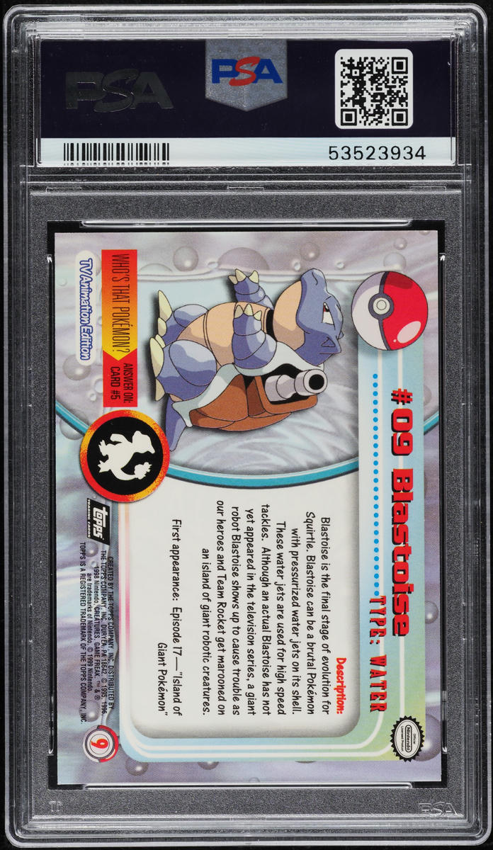 1999 TOPPS POKEMON TV RAINBOW FOIL BLASTOISE #9 PSA 10 GEM MINT