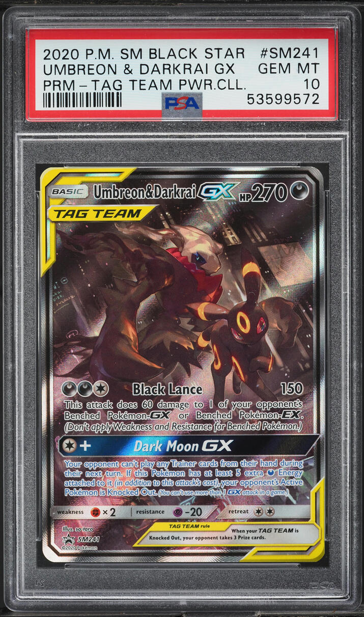 2020 POKEMON SM BLACK STAR PROMO TAG TEAM UMBREON & DARKRAI GX #SM241 PSA 10 GEM MINT