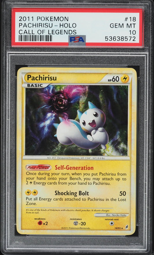 2011 POKEMON CALL OF LEGENDS HOLO PACHIRISU #18 PSA 10 GEM MINT