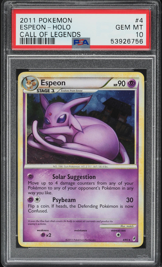 2011 POKEMON CALL OF LEGENDS HOLO ESPEON #4 PSA 10 GEM MINT