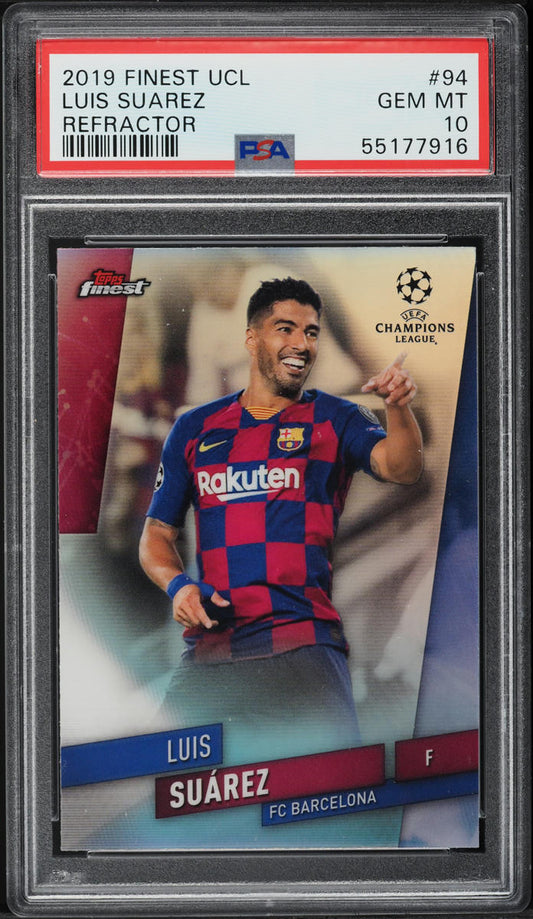 2019 FINEST UEFA CHAMPIONS LEAGUE REFRACTOR LUIS SUAREZ #94 PSA 10 GEM MINT