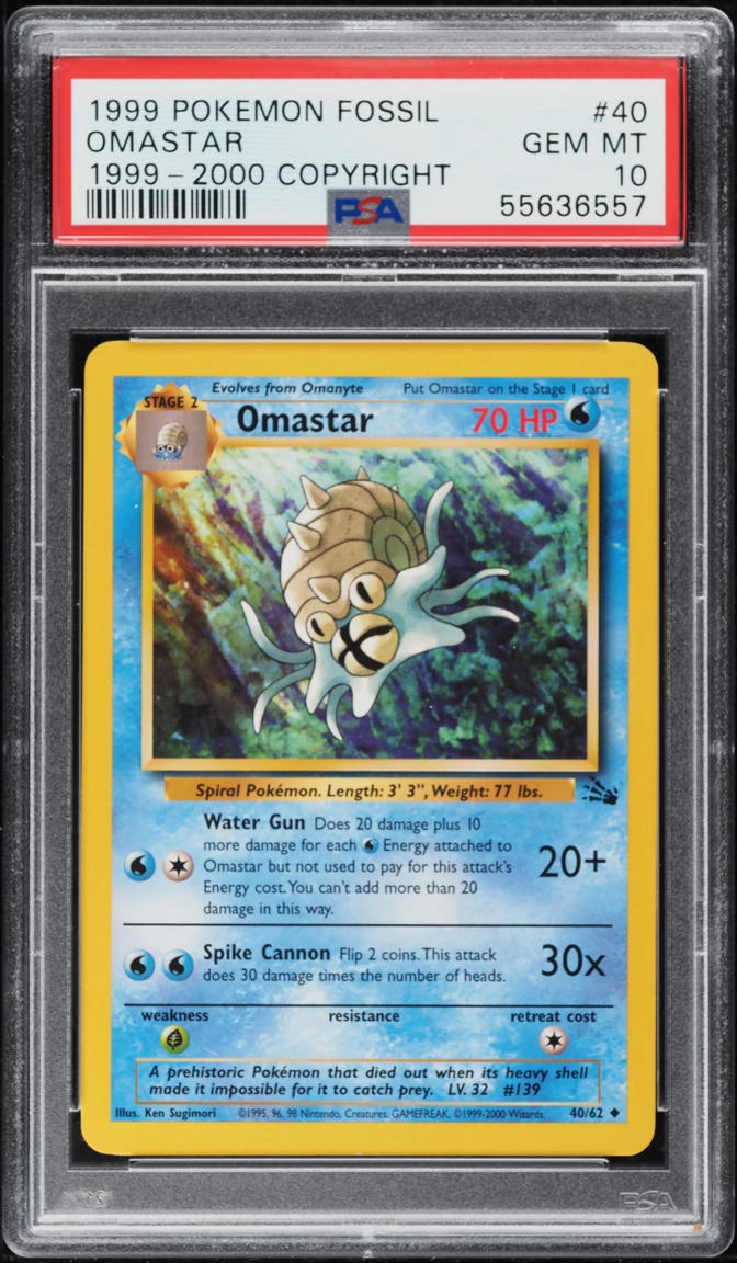 1999 POKEMON FOSSIL 1999-2000 COPYRIGHT OMASTAR #40 PSA 10 GEM MINT