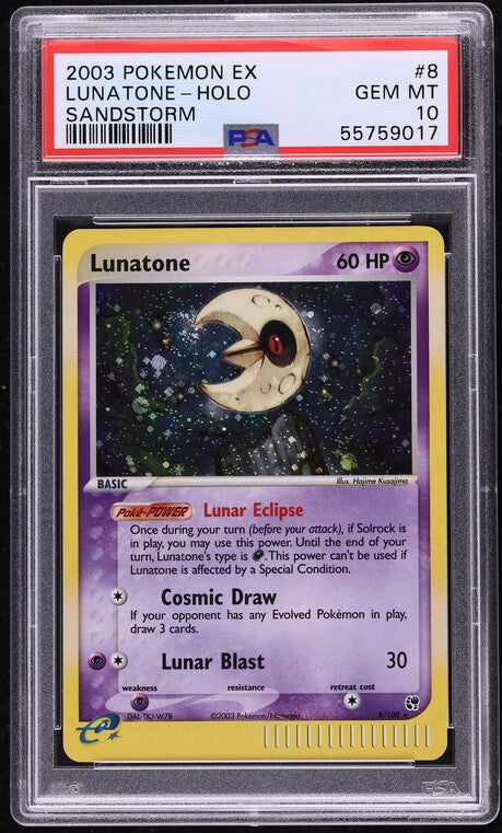 2003 POKEMON EX SANDSTORM HOLO LUNATONE #8 PSA 10 GEM MINT