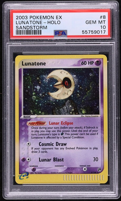 2003 POKEMON EX SANDSTORM HOLO LUNATONE #8 PSA 10 GEM MINT