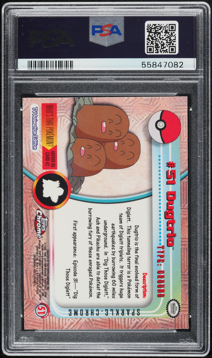 2000 TOPPS CHROME POKEMON SERIES 1 SPARKLE DUGTRIO #51 PSA 10 GEM MINT