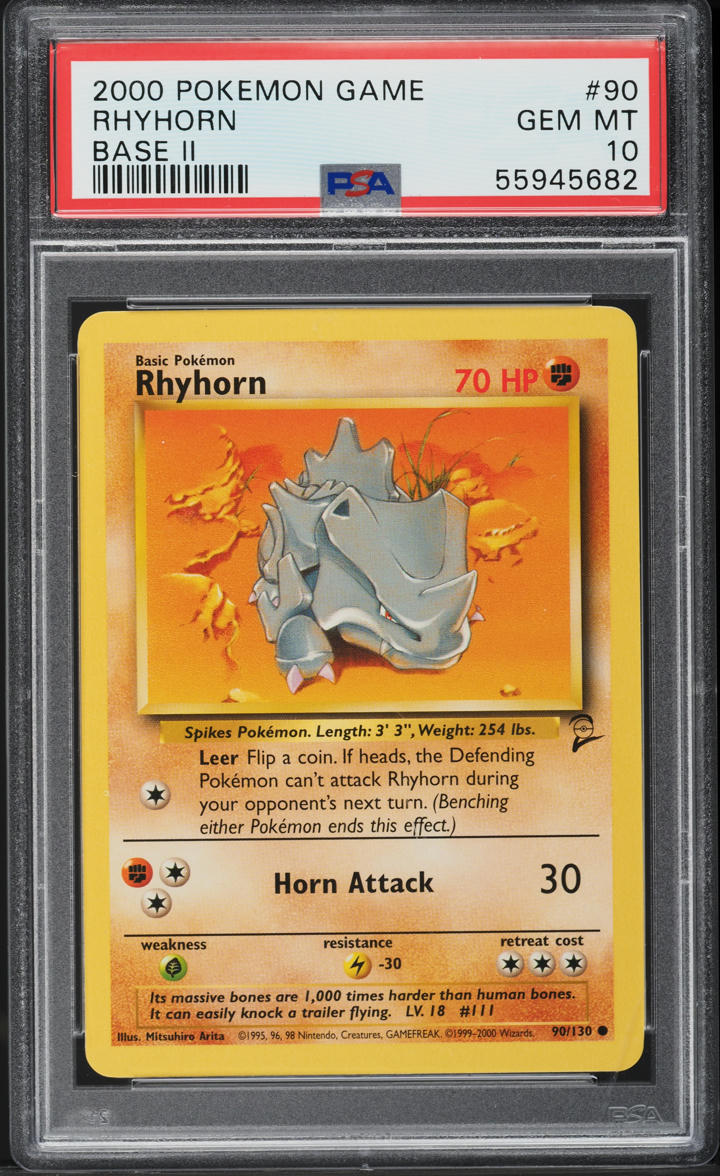 2000 POKEMON BASE SET 2 RHYHORN #90 PSA 10 GEM MINT