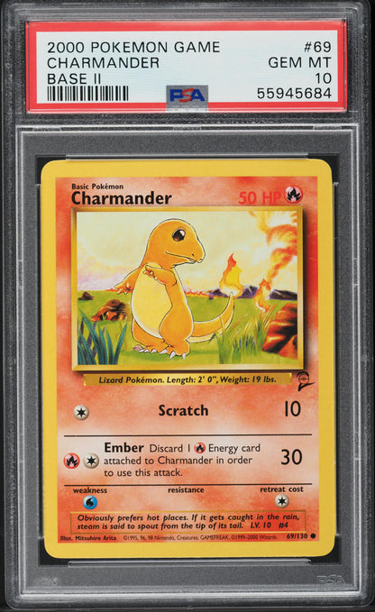 2000 POKEMON BASE SET 2 CHARMANDER #69 PSA 10 GEM MINT