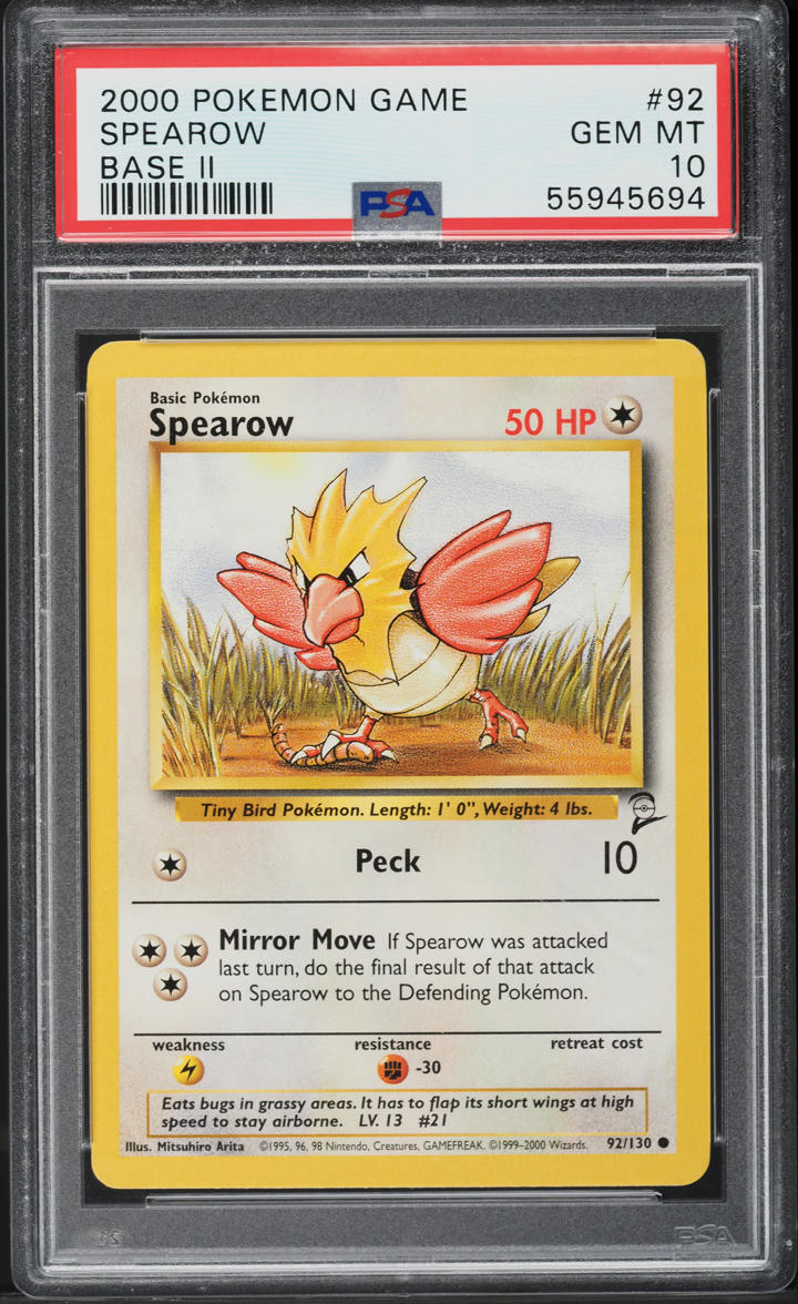 2000 POKEMON BASE SET 2 SPEAROW #92 PSA 10 GEM MINT