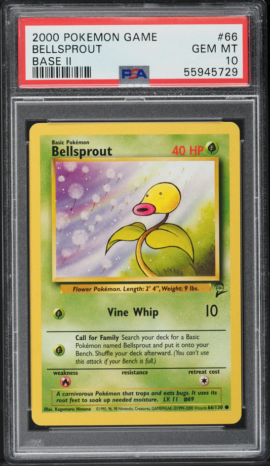 2000 POKEMON BASE SET 2 BELLSPROUT #66 PSA 10 GEM MINT