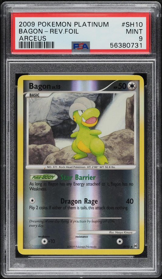 2009 POKEMON PLATINUM ARCEUS REVERSE HOLO BAGON #SH10 PSA 9 MINT