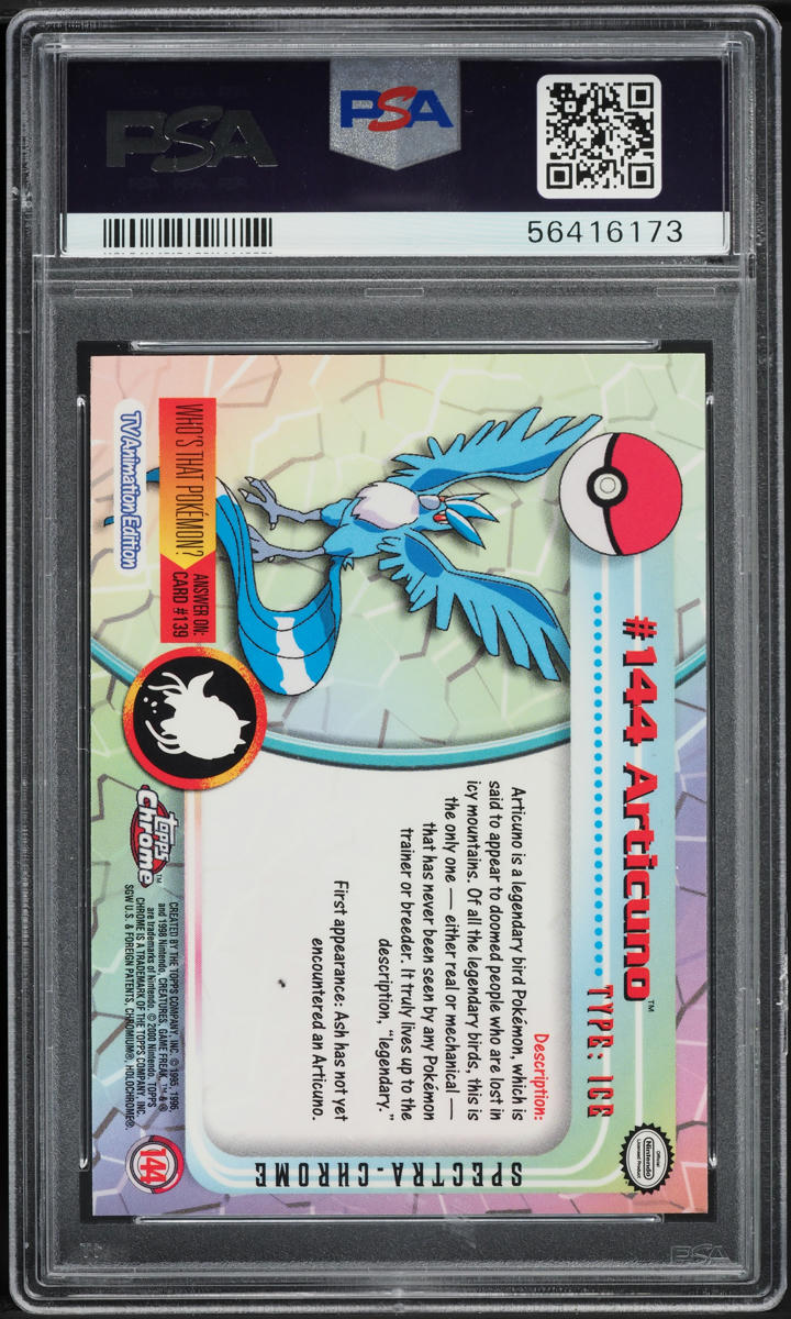 2000 TOPPS CHROME POKEMON SERIES 2 SPECTRA ARTICUNO #144 PSA 10 GEM MINT