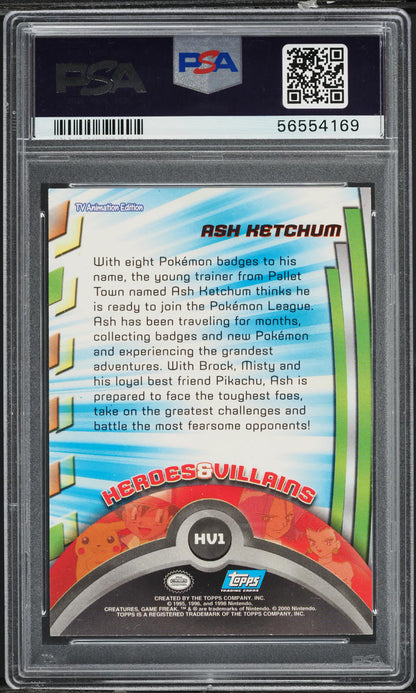 2000 TOPPS POKEMON TV ANIMATION SERIES 2 HEROES & VILLAINS HOLO ASH KETCHUM PSA 10