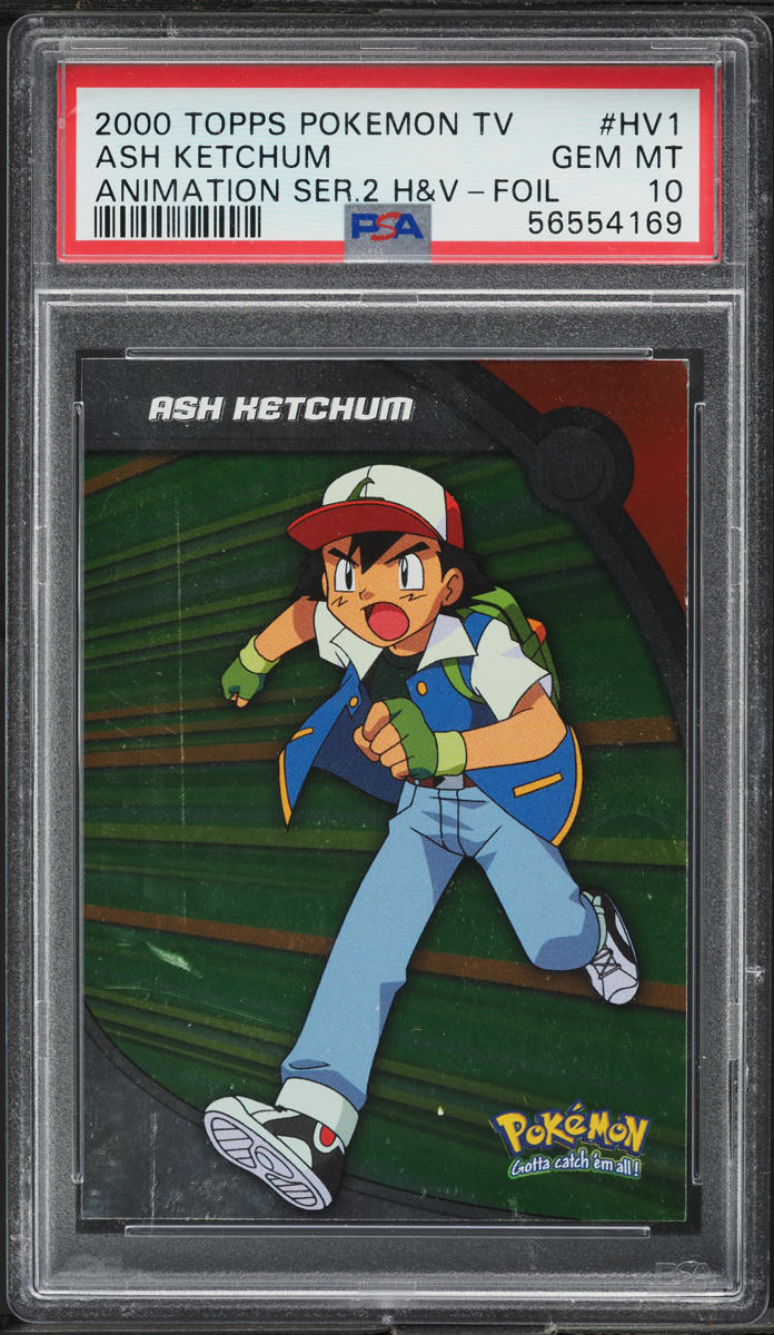 2000 TOPPS POKEMON TV ANIMATION SERIES 2 HEROES & VILLAINS HOLO ASH KETCHUM PSA 10