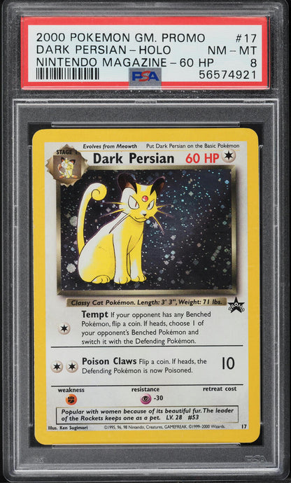 2000 POKEMON BLACK STAR PROMO NINTENDO MAGAZINE HOLO DARK PERSIAN #17 PSA 8