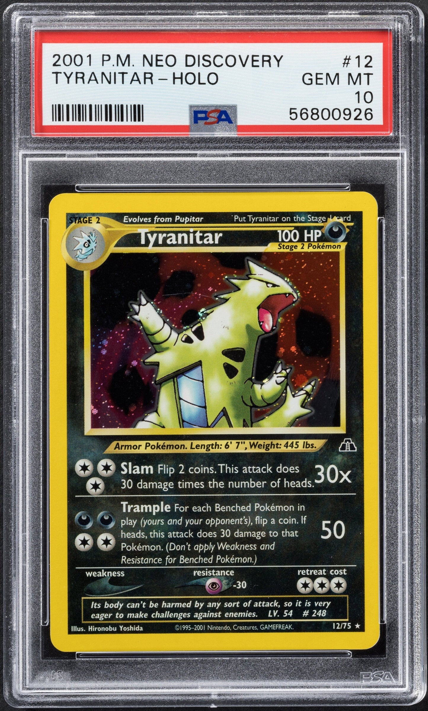 2001 POKEMON NEO DISCOVERY HOLO TYRANITAR #12 PSA 10