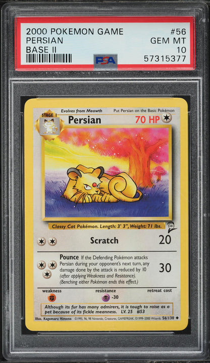 2000 POKEMON BASE SET 2 PERSIAN #56 PSA 10 GEM MINT