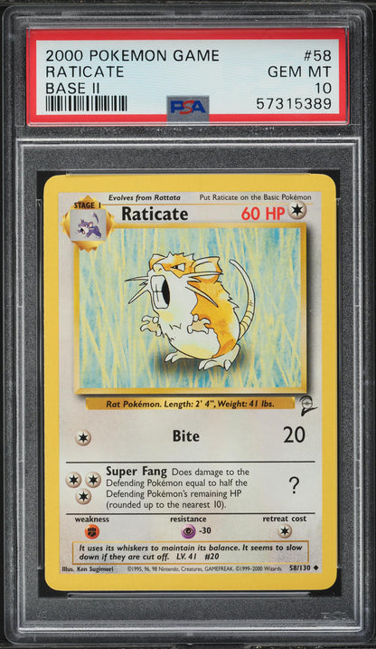 2000 POKEMON BASE SET 2 RATICATE #58 PSA 10 GEM MINT