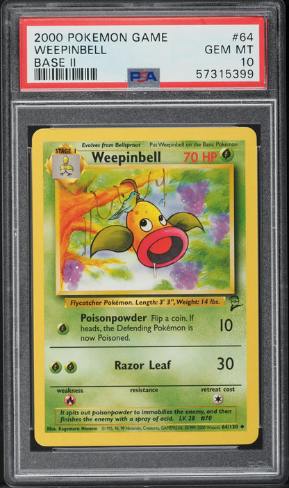 2000 POKEMON BASE SET 2 WEEPINBELL #64 PSA 10 GEM MINT