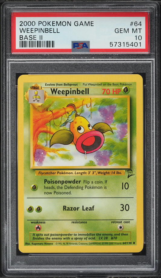 2000 POKEMON BASE SET 2 WEEPINBELL #64 PSA 10 GEM MINT