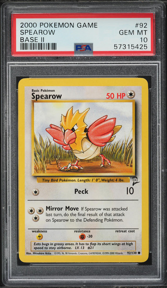 2000 POKEMON BASE SET 2 SPEAROW #92 PSA 10 GEM MINT