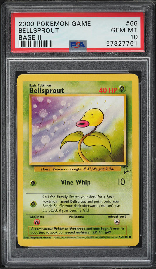 2000 POKEMON BASE SET 2 BELLSPROUT #66 PSA 10 GEM MINT