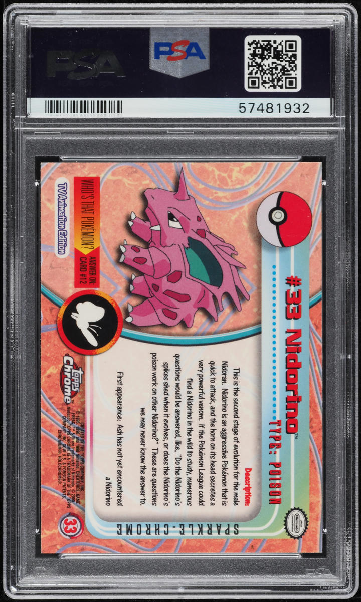 2000 TOPPS CHROME POKEMON SERIES 1 SPARKLE NIDORINO #33 PSA 10 GEM MINT