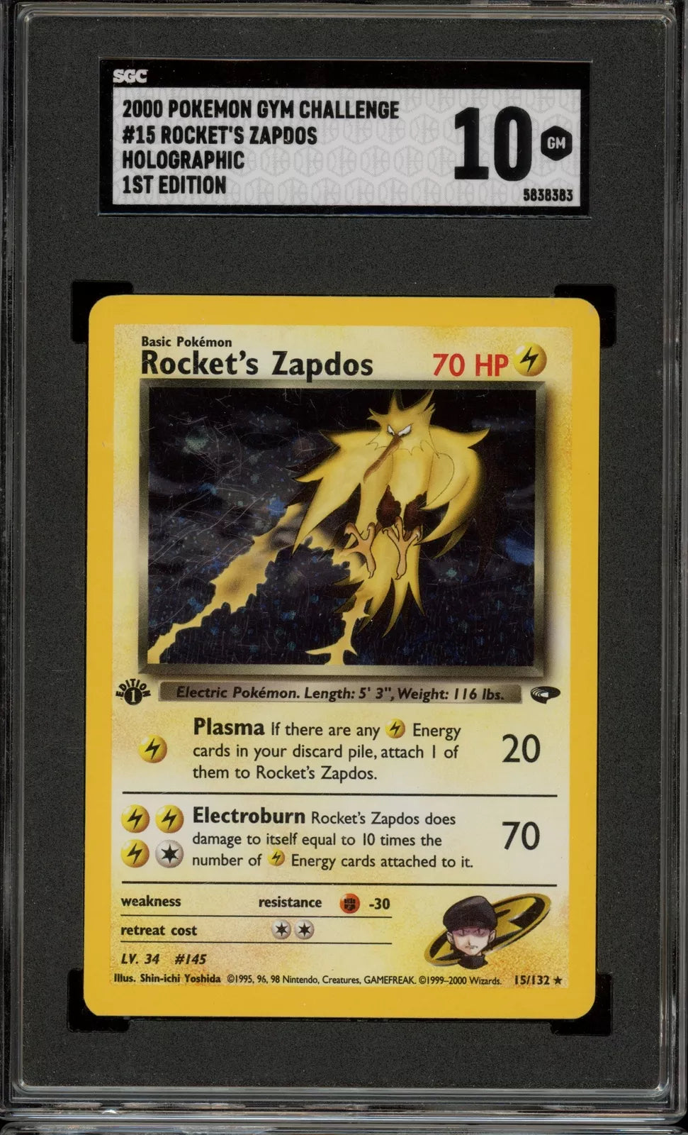 2000 POKEMON GYM CHALLENGE 1ST EDITION HOLO ROCKET'S ZAPDOS #15 SGC 10