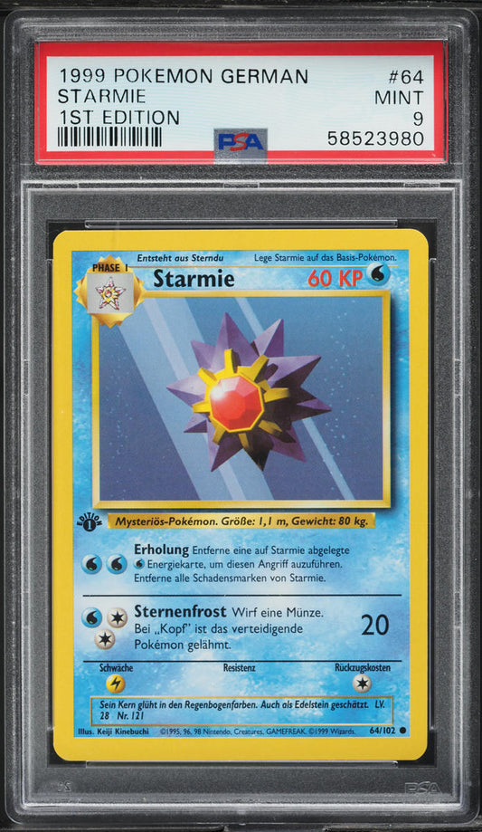 1999 POKEMON GERMAN BASE SET 1ST EDITION STARMIE #64 PSA 9 MINT