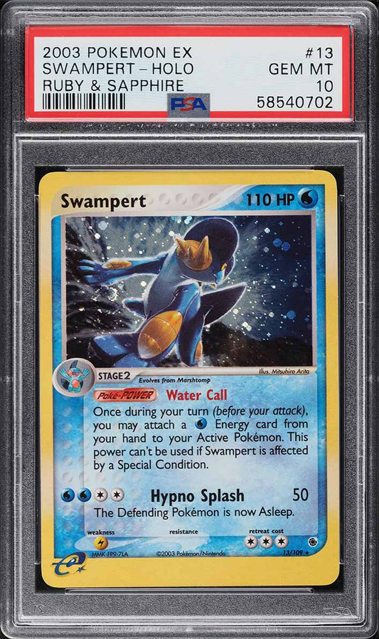 2003 POKEMON EX RUBY & SAPPHIRE HOLO SWAMPERT #13 PSA 10 GEM MINT