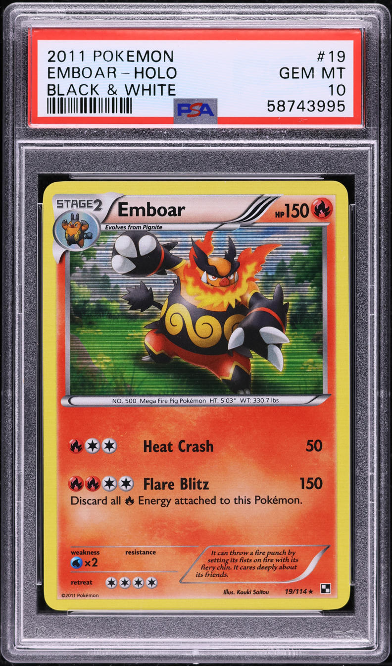 2011 POKEMON BLACK & WHITE HOLO EMBOAR #19 PSA 10 *POP 9*