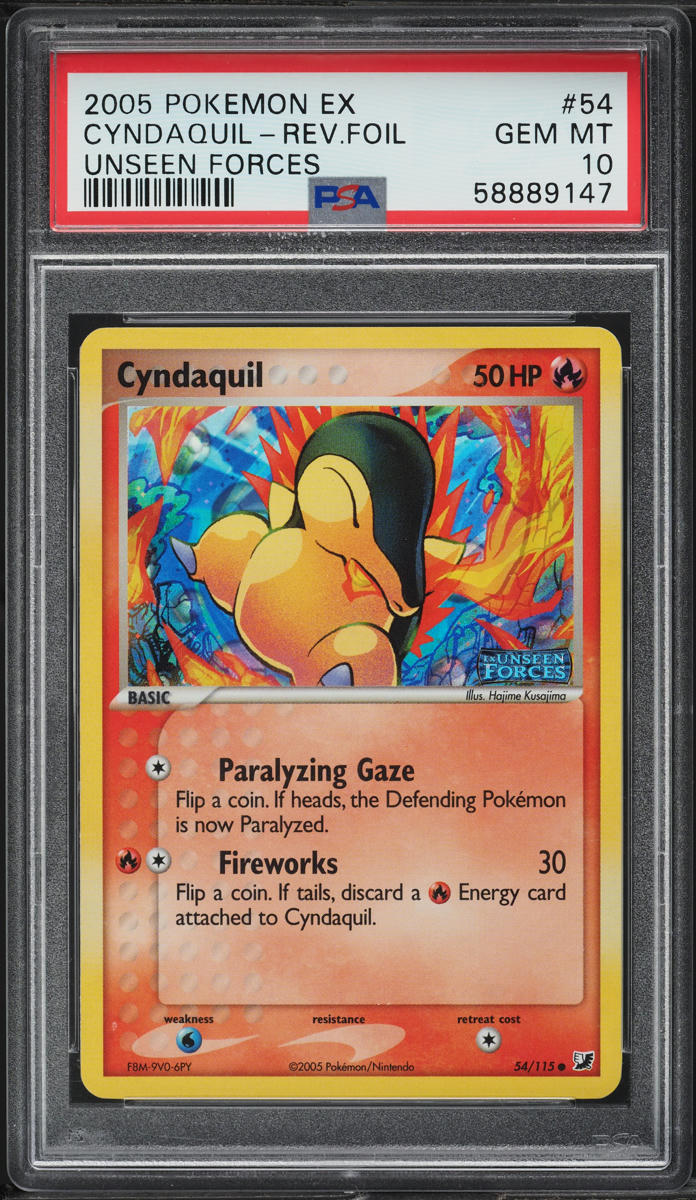 2005 POKEMON EX UNSEEN FORCES REVERSE HOLO CYNDAQUIL #54 PSA 10 GEM MINT